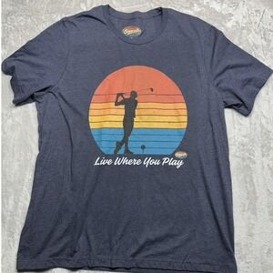 Smarsh Design Mens 2XL Golf Graphic Tee Retro Sunset Live Where You Play Navy